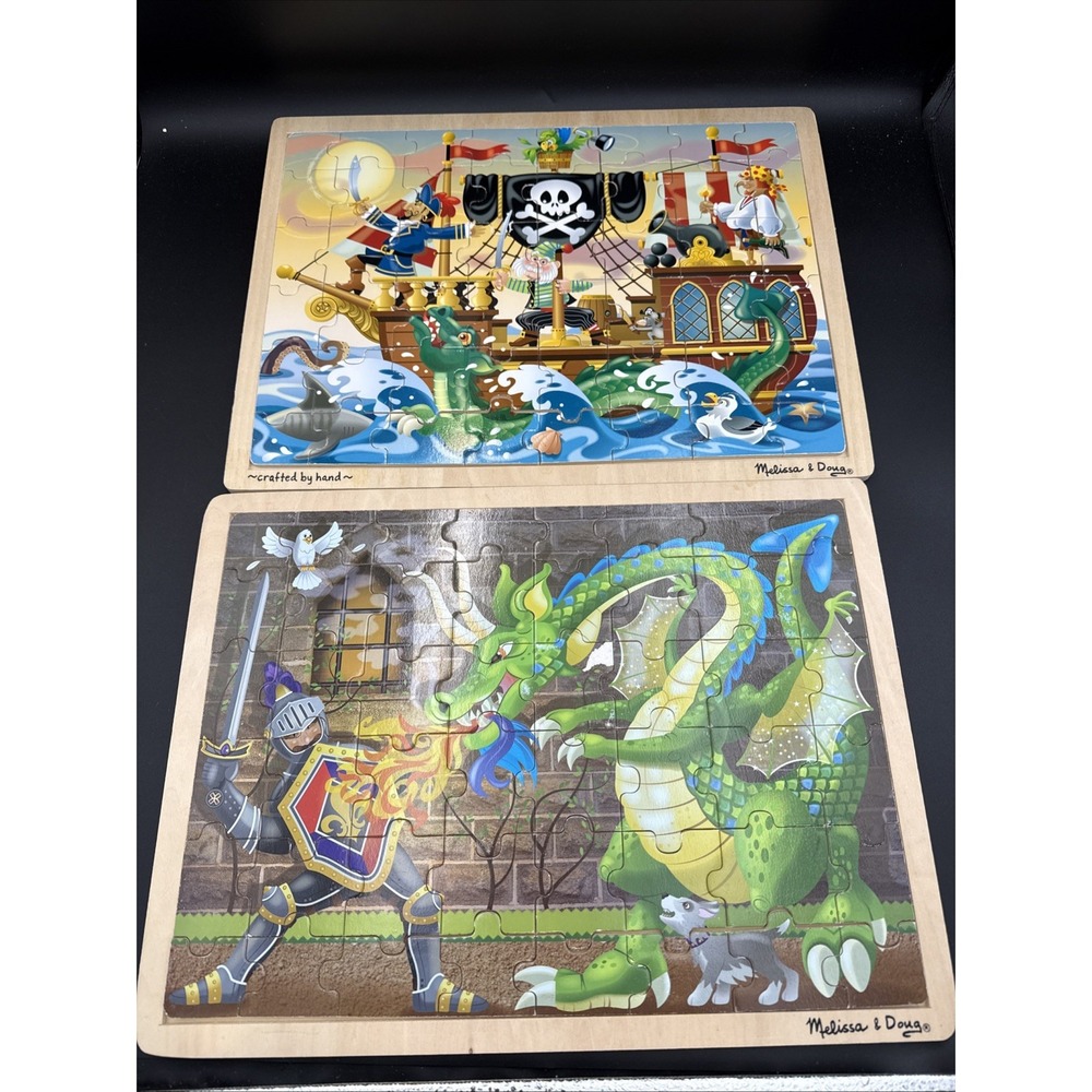 2 Melissa & Doug Wooden Jigsaw Puzzle, 48 Pieces, Dragon Knight Pirate